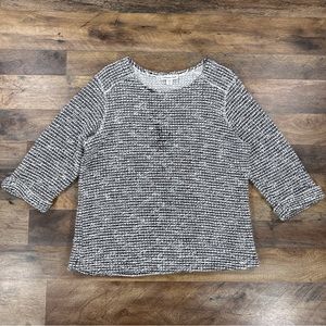Coldwater Creek Womens Sweater 14 Black White 3/4 Sleeve Knit Cotton Blend